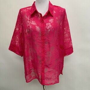 Salon Studio Women's Top Large Pink Sheer Floral